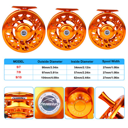 PROBEROS FR08 CNC Aluminum Fly Reel, 5/7, 7/9, 9/10 Sizes, 3 Colors Fly Reel with Zero Deviation Spool