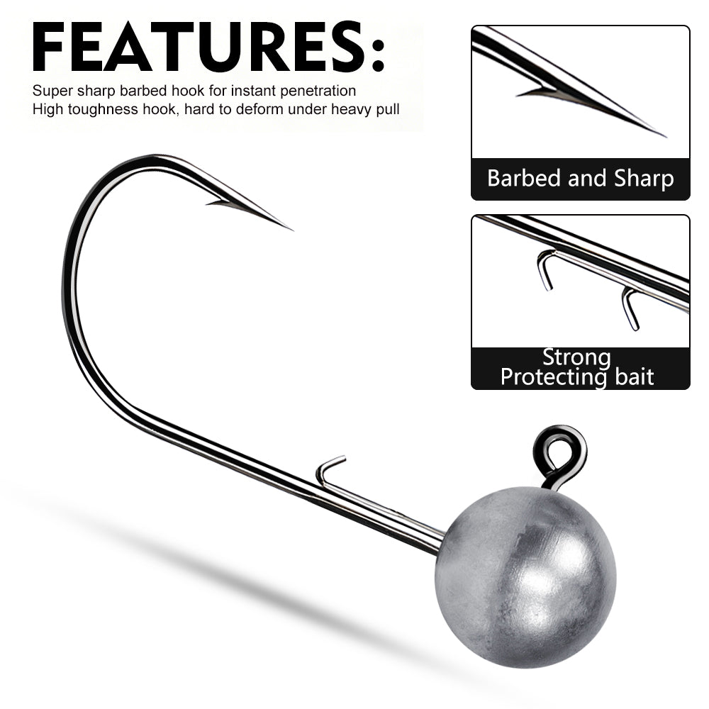 PROBEROS JIG050 Round Ball Lead Jig Head Hooks (0.6g-3.5g)