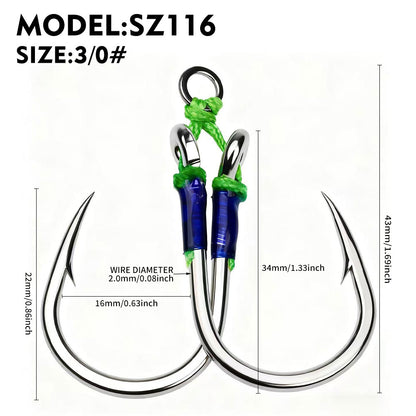 PROBEROS 2Sets Saltwater Jigging Double Assist Hooks 3/0#-13/0#