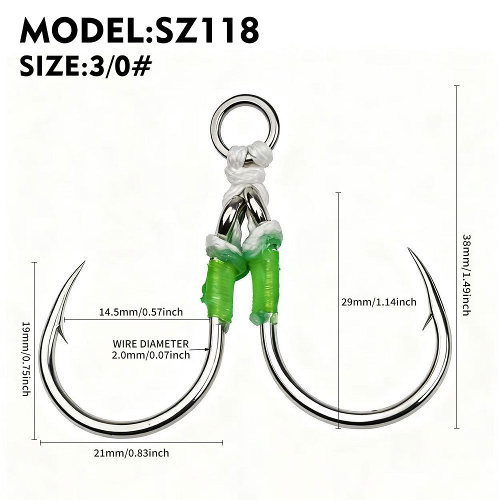 PROBEROS 2Sets Saltwater Jigging Double Assist Hooks 3/0#-13/0# High Carbon Steel Fishing Hooks