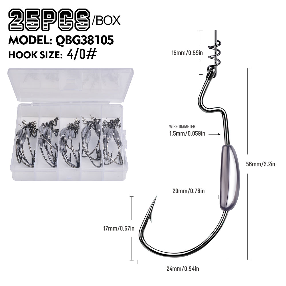 PROBEROS QBG38105 Weighted Offset Hook with Spring Lock Pin 25PC