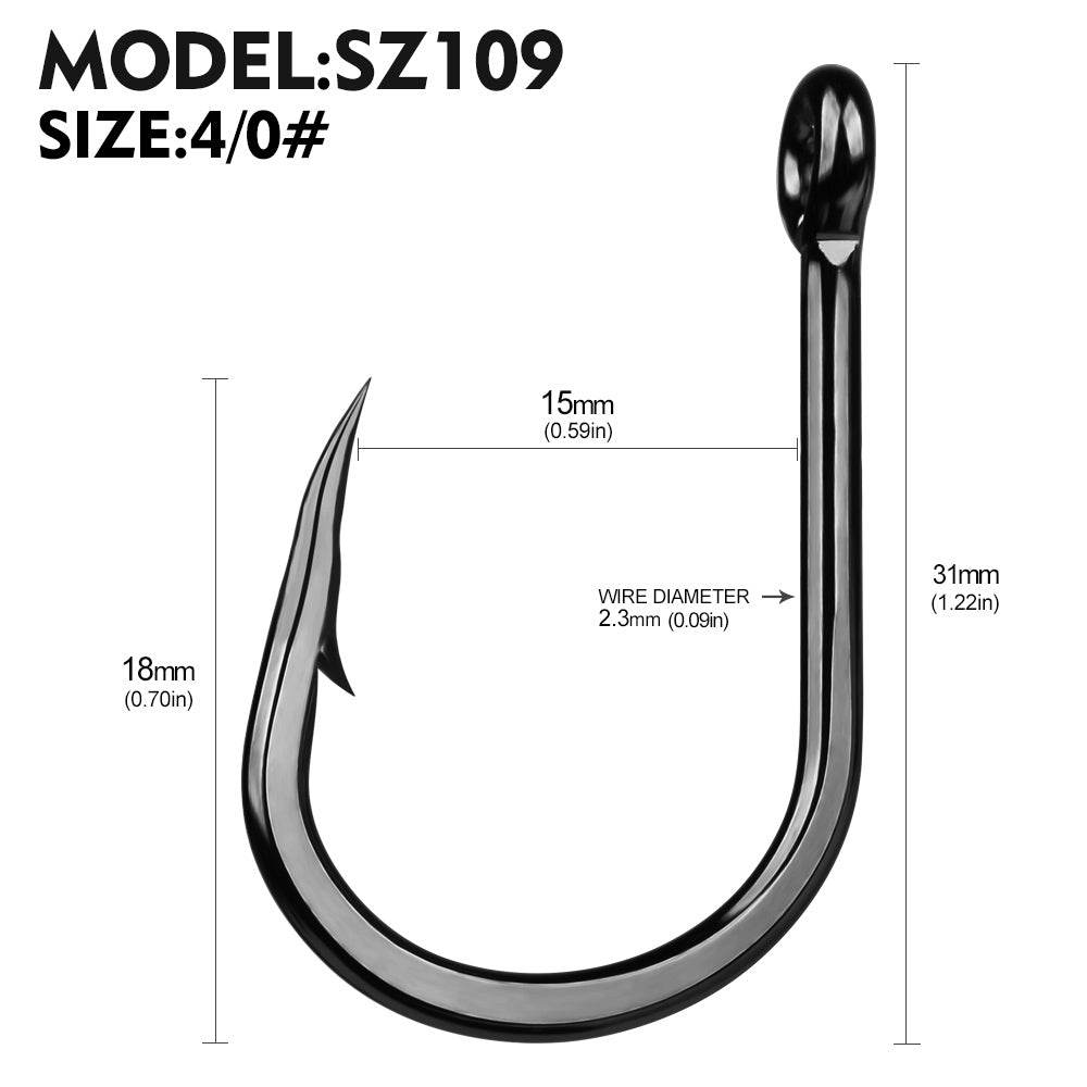 PROBEROS 20PCS Saltwater Fishing Hooks 1/0#-10/0# Anti-rusty Single hook Tin Color Fishhooks High Carbon Steel Strength