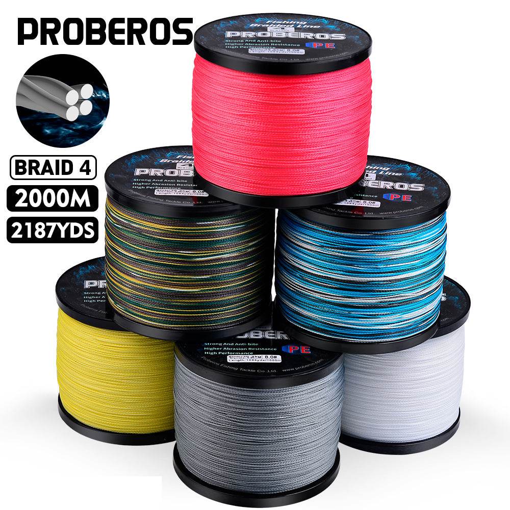 PROBEROS 2000m Braided Fishing Line 4 Strand Nano-Ion Armor｜Crush Storms, Rocks, Tides in Darkness - Proberos