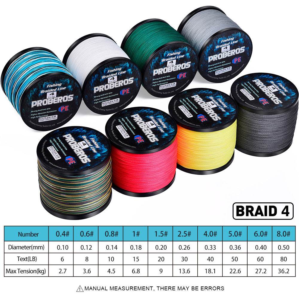 PROBEROS 2000m Braided Fishing Line 4 Strand Nano-Ion Armor｜Crush Storms, Rocks, Tides in Darkness - Proberos