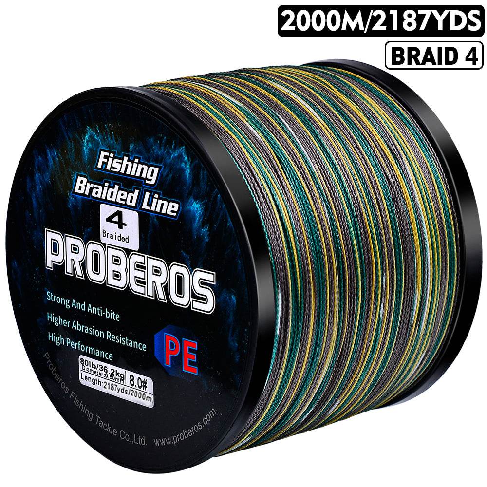 PROBEROS 2000m Braided Fishing Line 4 Strand Nano-Ion Armor｜Crush Storms, Rocks, Tides in Darkness - Proberos