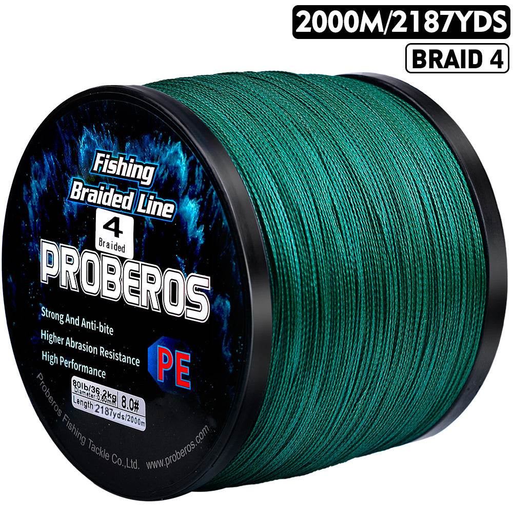 PROBEROS 2000m Braided Fishing Line 4 Strand Nano-Ion Armor｜Crush Storms, Rocks, Tides in Darkness - Proberos