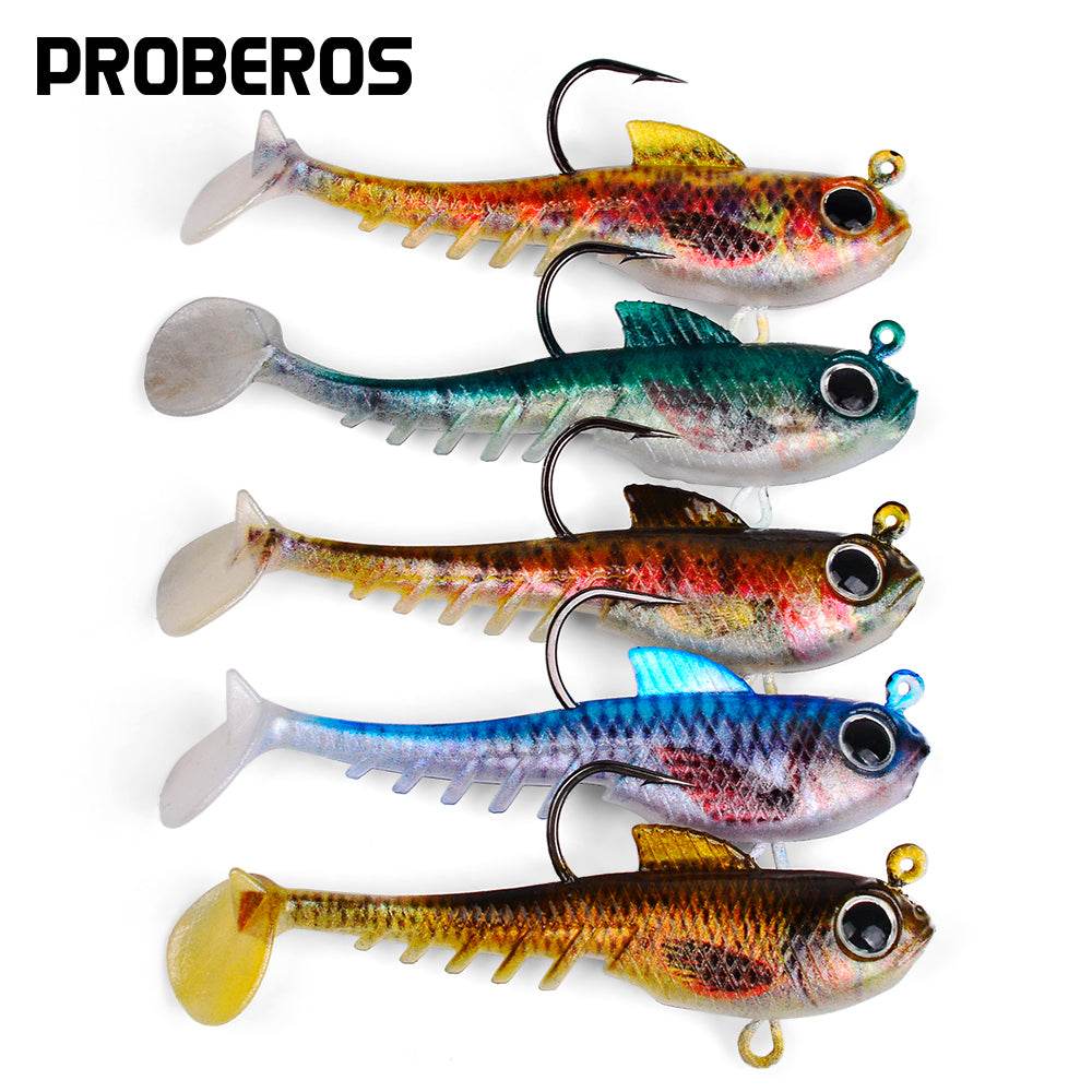 PROBEROS® 5pcs Premium Soft Artificial Bait Silicone Fishing Lures with Sharp Hooks for Saltwater and Freshwater Fishing - Lifelike Design - Proberos