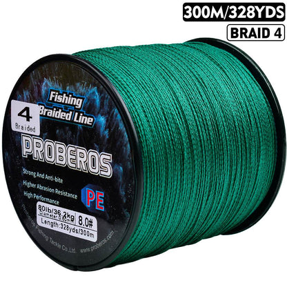 PROBEROS 300m Braided Fishing Line 4 Strand Fluorocarbon Coated｜UV Shielded｜Fresh & Saltwater Dominator - Proberos