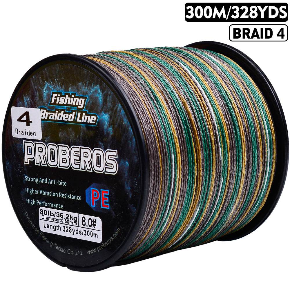 PROBEROS 300m Braided Fishing Line 4 Strand Fluorocarbon Coated｜UV Shielded｜Fresh & Saltwater Dominator - Proberos