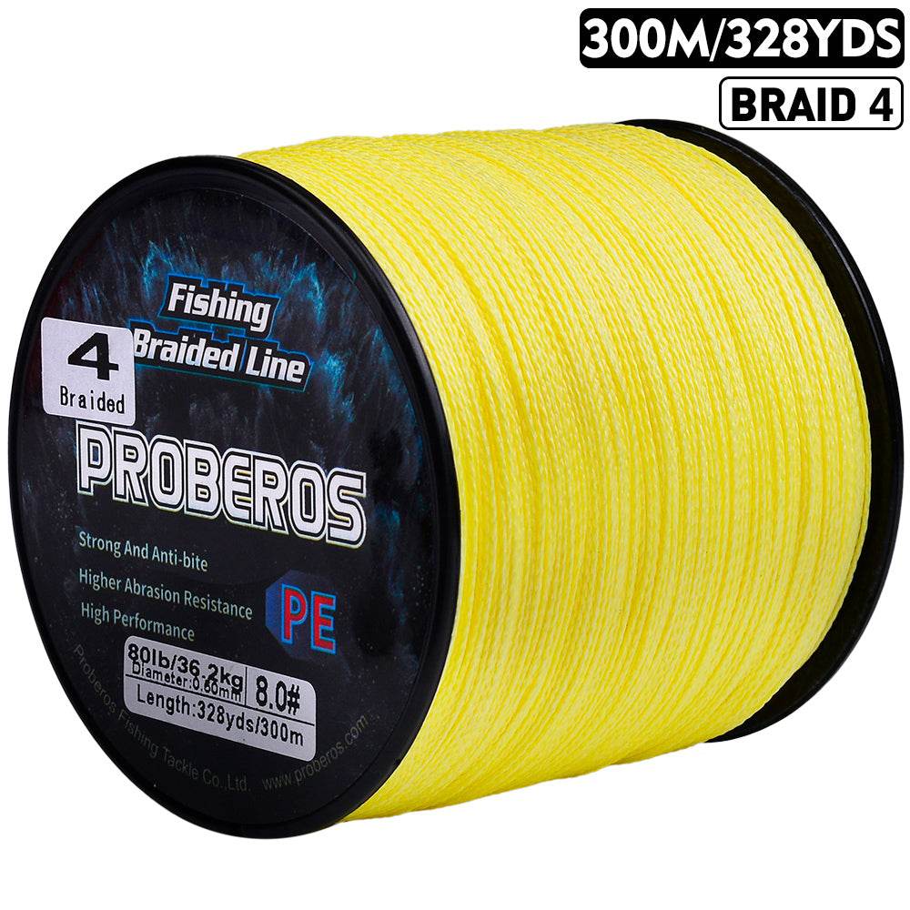 uv braided fishing line PROBEROS 300m Braided Fishing Line 4 Strand Fluorocarbon Coated|UV Shielded|Fresh & Saltwater Dominator YL / 40LB