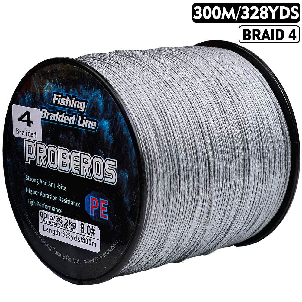 uv braided fishing line PROBEROS 300m Braided Fishing Line 4 Strand Fluorocarbon Coated|UV Shielded|Fresh & Saltwater Dominator GY / 50LB