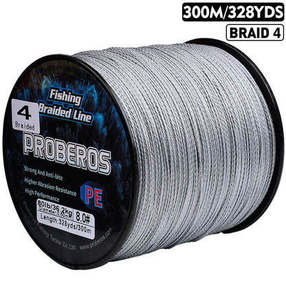 PROBEROS 300m Braided Fishing Line 4 Strand Fluorocarbon Coated｜UV Shielded｜Fresh & Saltwater Dominator - Proberos