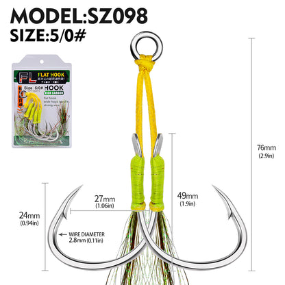 PROBEROS 5PC Sea Fishing Tackle Slow Jigging Fishing Hook Glow Double Assist Hooks