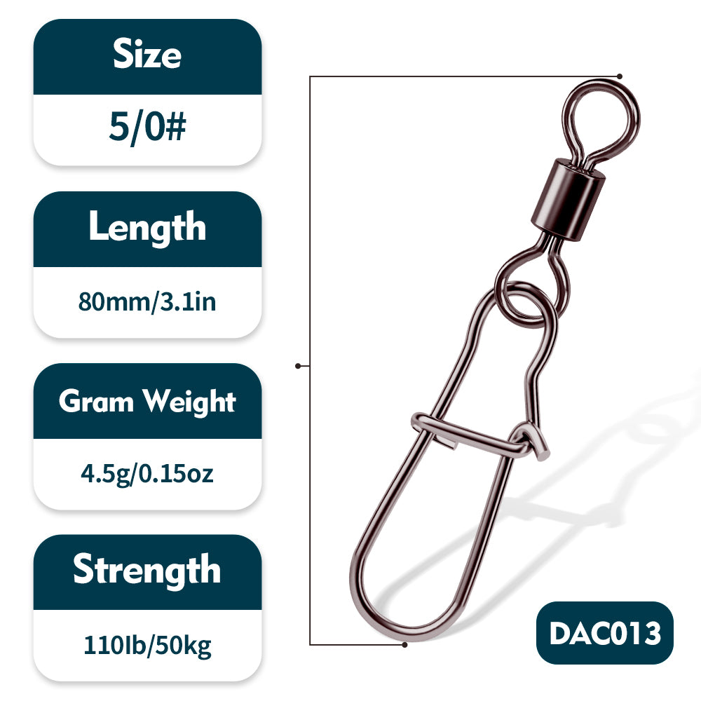 ROBEROS 20Pcs American Style Swivel with Enhanced Snap 8-Shaped Ring Connector 14#-5/0#