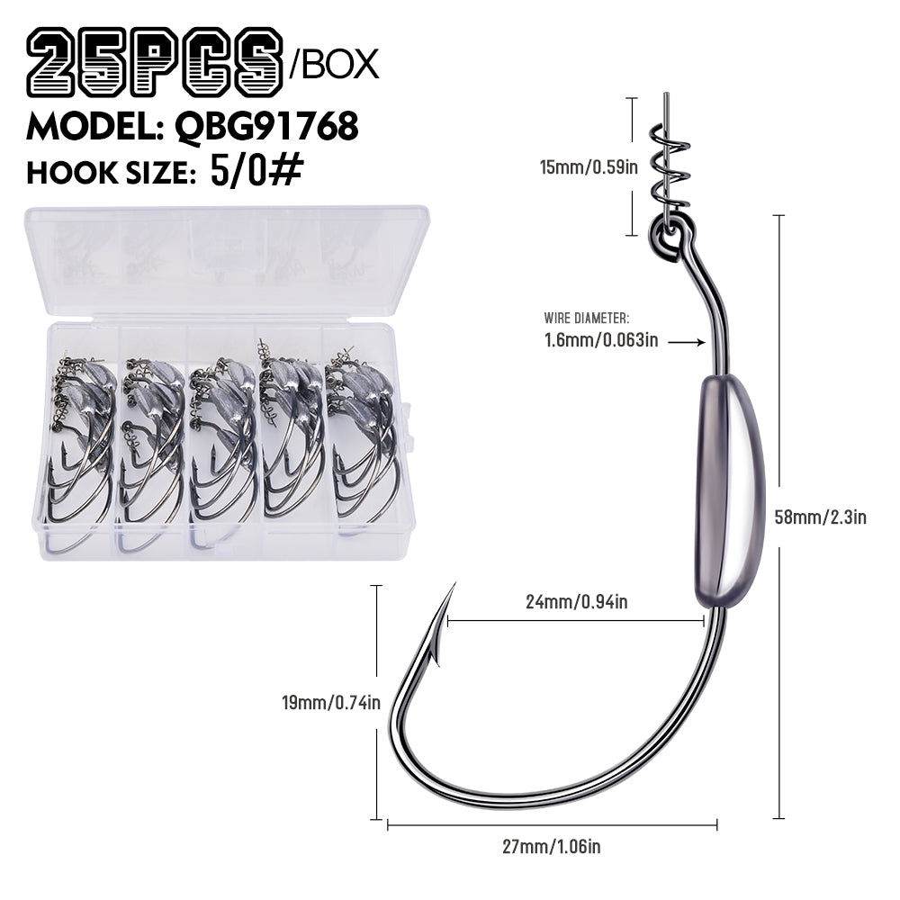 PROBEROS QBG91768 Weighted Offset Hooks with Spring Bait Lock