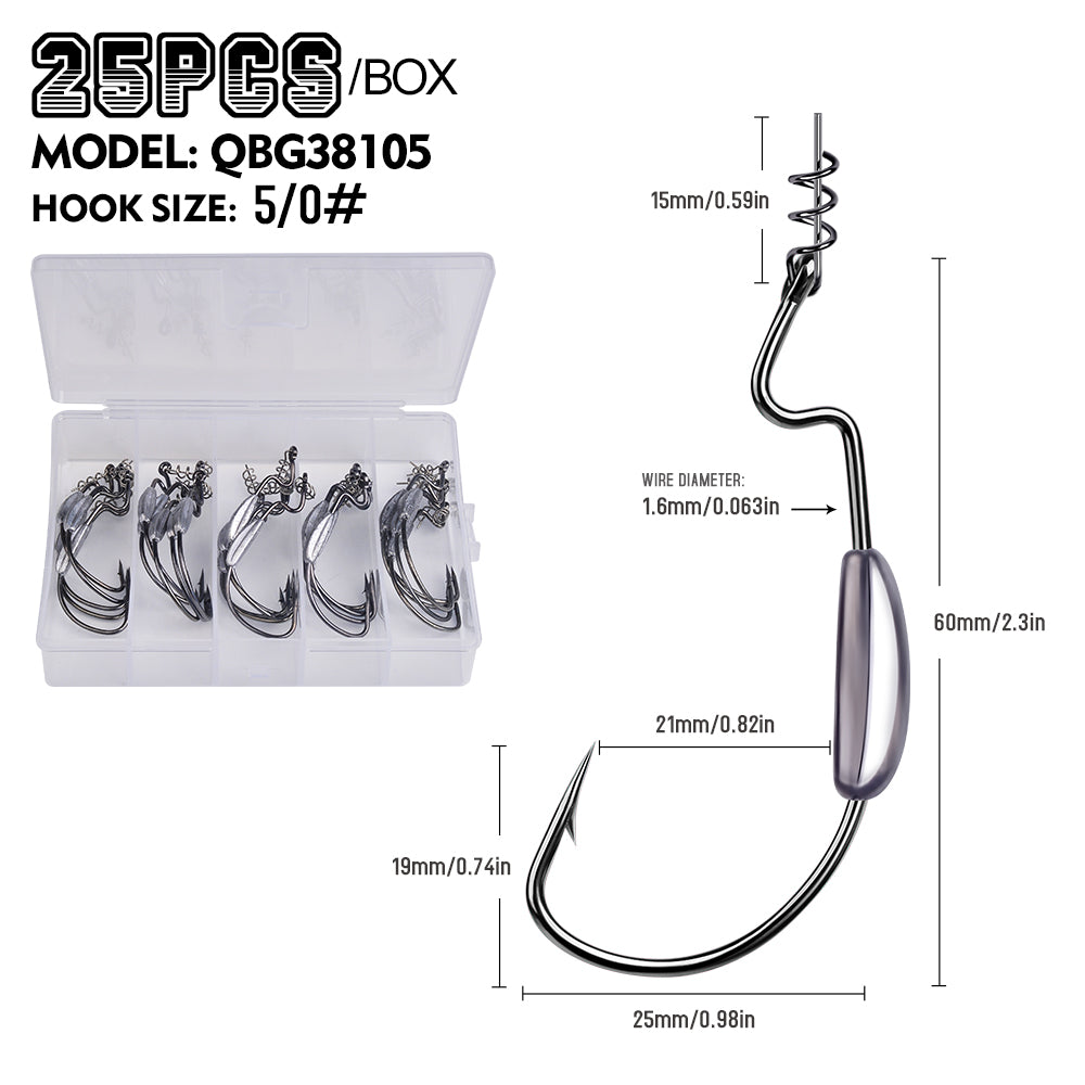 PROBEROS QBG38105 Weighted Offset Hook with Spring Lock Pin 25PC