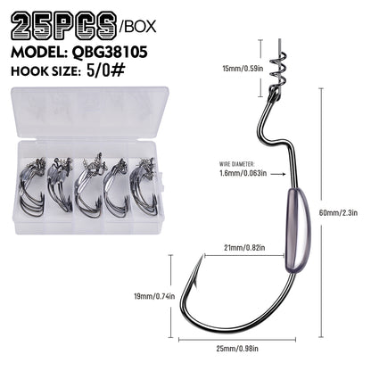 PROBEROS QBG38105 Weighted Offset Hook with Spring Lock Pin 25PC