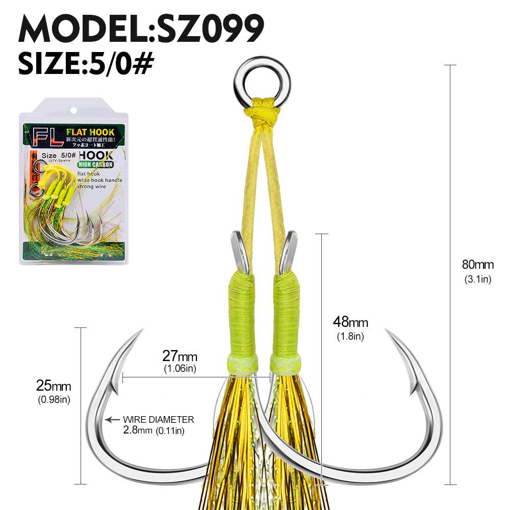 double barbed fishing hooks PROBEROS 2 Sets Saltwater Jigging Assist Hooks 1/0#-5/0#High Carbon Steel Fishing