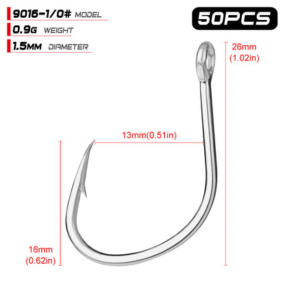 PROBEROS 50pcs Stainless Steel Hooks Saltwater Tuna Hooks, Forged Extra 6X Strong Circle Hooks