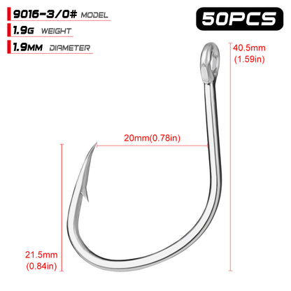 PROBEROS 50pcs Stainless Steel Hooks Saltwater Tuna Hooks, Forged Extra 6X Strong Circle Hooks