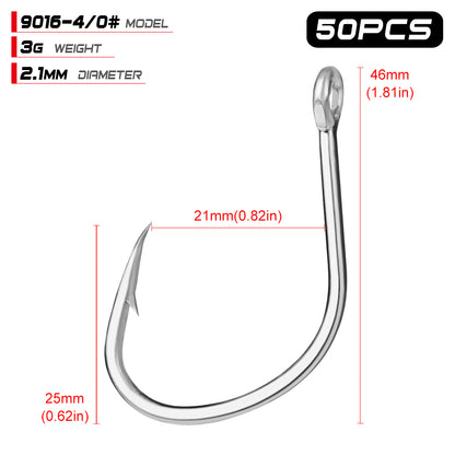 PROBEROS 50pcs Stainless Steel Hooks Saltwater Tuna Hooks, Forged Extra 6X Strong Circle Hooks