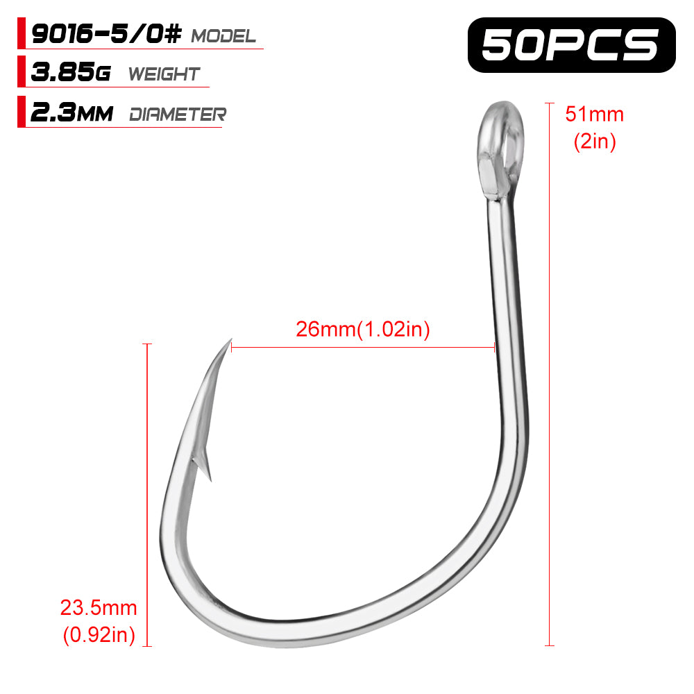 PROBEROS 50pcs Stainless Steel Hooks Saltwater Tuna Hooks, Forged Extra 6X Strong Circle Hooks
