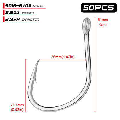 PROBEROS 50pcs Stainless Steel Hooks Saltwater Tuna Hooks, Forged Extra 6X Strong Circle Hooks