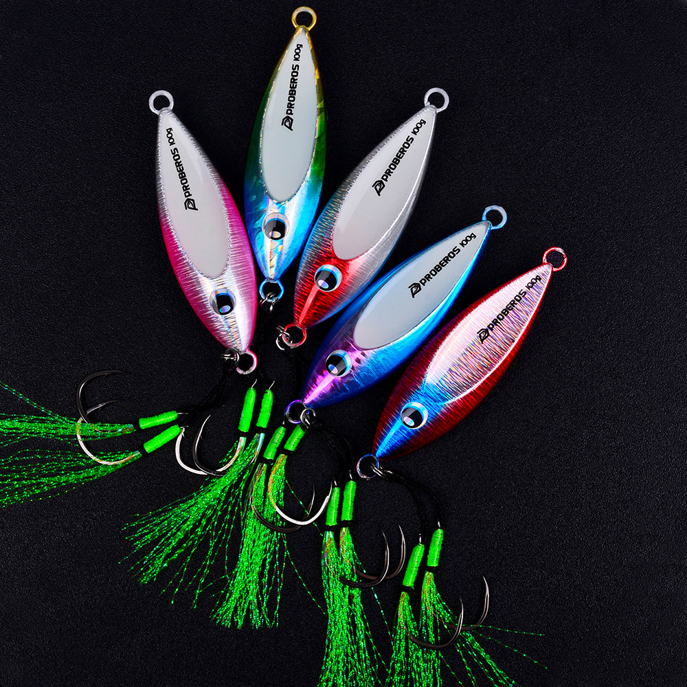 ПРОБЕРОС 5 бр Метален прожектор 30/60/100/150/200/250гр Дълъг отлит Бързо потъващ прожектор Риболовна стръв Изкуствена твърда примамка