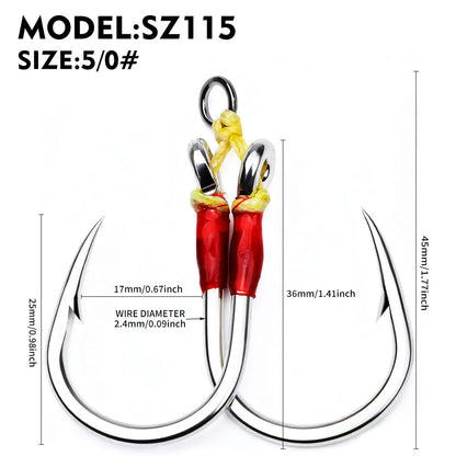 PROBEROS 2Sets Saltwater Jigging Double Assist Hooks 3/0#-13/0#