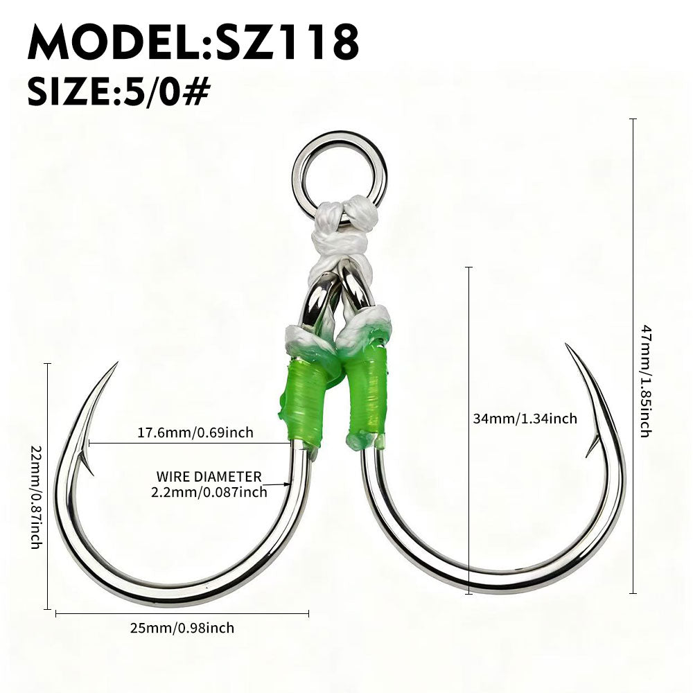 PROBEROS 2Sets Saltwater Jigging Double Assist Hooks 3/0#-13/0# High Carbon Steel Fishing Hooks