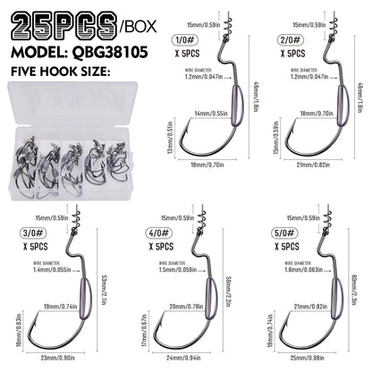 PROBEROS QBG38105 Weighted Offset Hook with Spring Lock Pin 25PC