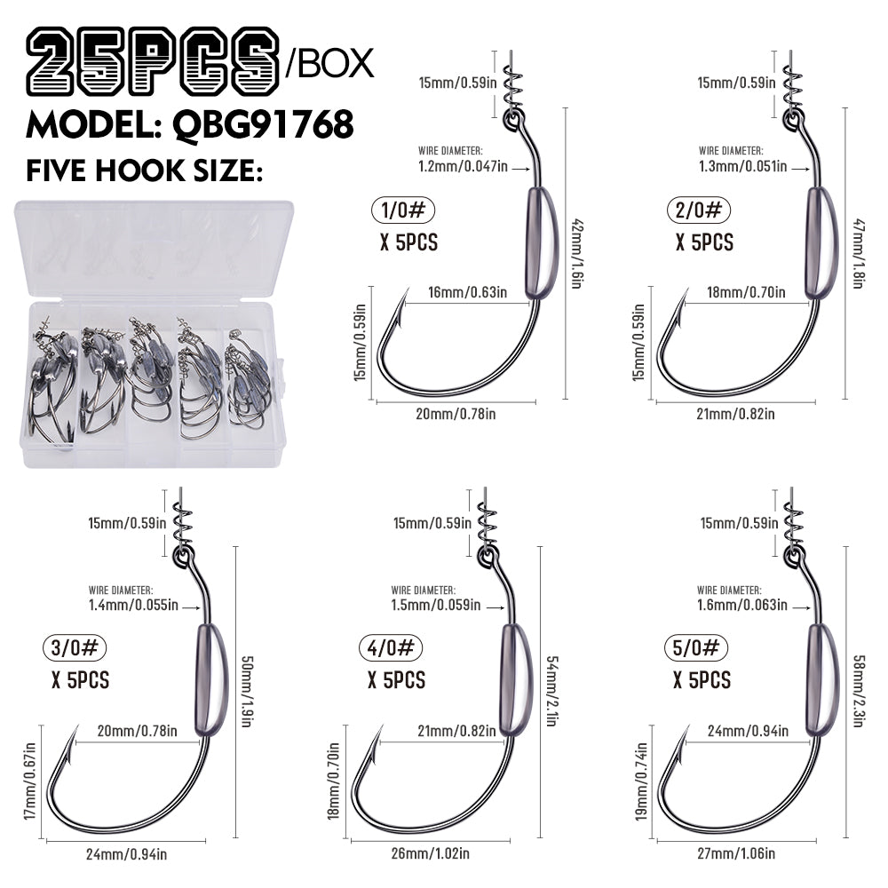 PROBEROS QBG91768 Weighted Offset Hooks with Spring Bait Lock
