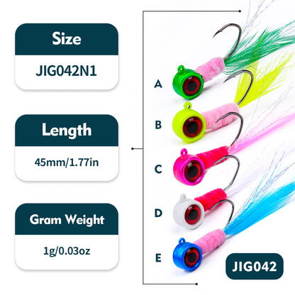 PROBEROS  Lure Head Hook Big Eye Tied Fly Hook Jig Tied Feather Hook Fly Fishing Lure Hook 5pcs