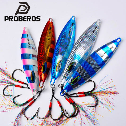 PROBEROS 5PCS Ziehen Metall Jig Löffel 80g-100g-120g Trolling Jigging Fisch Sea Bass Harter Köder Schnelle Sinkende Angelköder WobblerLure