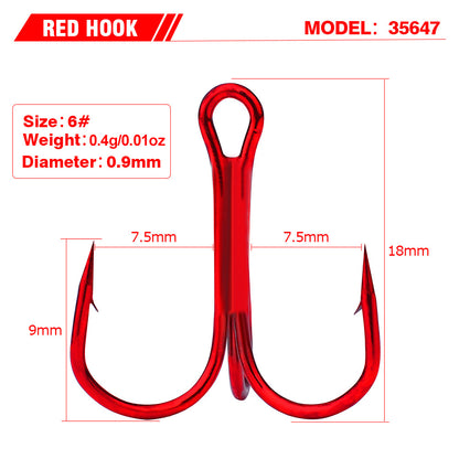 PROBEROS Red Treble Hook Fishing Supplies 100 barbed anchor hook lure fishing tackle