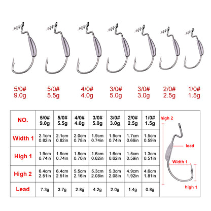 PROBEROS 5Pcs Saltwater Lead Jig Hooks  High Carbon Steel Fishing Hooks 3/0-5/0 Sizes, 3g/5g/9g, 5PCS/Bag