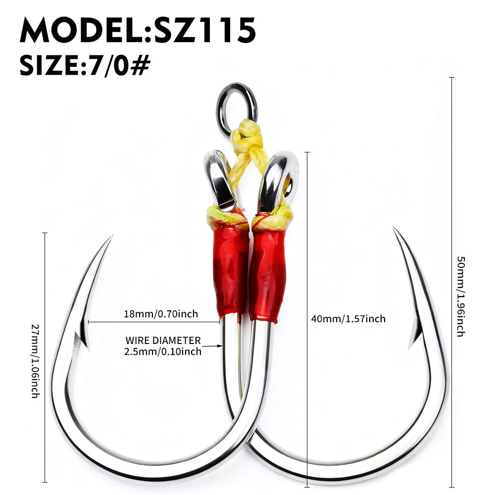 PROBEROS 2Sets Saltwater Jigging Double Assist Hooks 3/0#-13/0# Heavy Duty High Carbon Steel&nbsp; Fishing Hooks