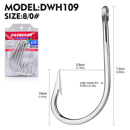 PROBEROS DWH109 5PCS Saltwater Fishing Hooks 6/0#-12/0# Anti-rusty Single hook Tin Color Fishhooks&nbsp; Stainless steel Strength