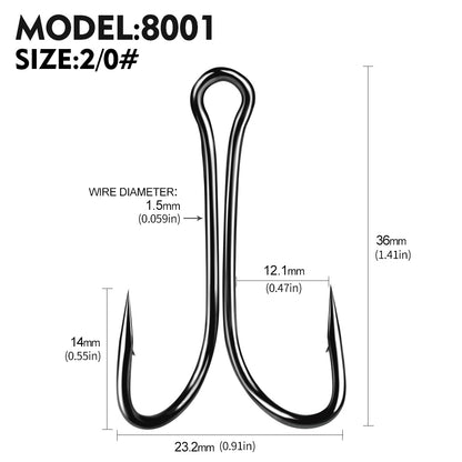 PROBEROS 100pcs Luya Fishing Hook Carbon Steel Barbed Double Hook Fishing Hook Chicken Claw Hook Tied Soft Bait Fish Accessories