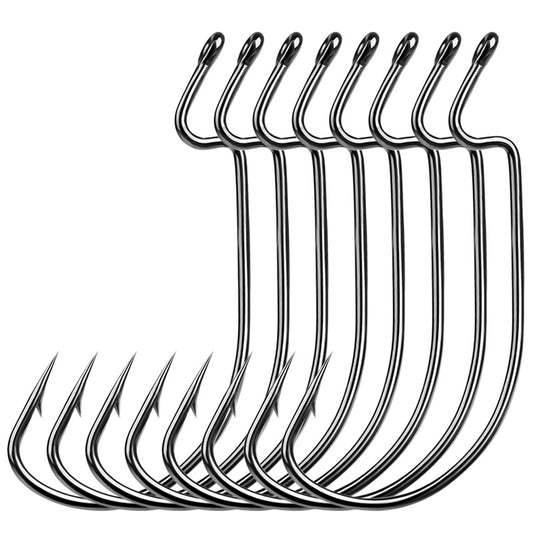 PROBEROS 100Pcs Of High Carbon Steel Bait Soft Hook C-type Drilling Rig Hook Long Handle Worm Gear With Thorns Offset Fishing Hook
