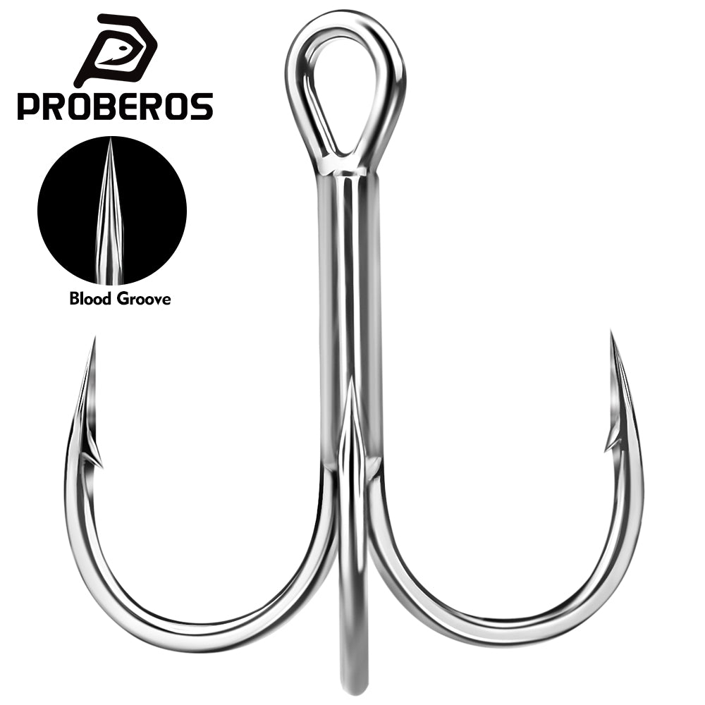 PROBEROS 20PCS Saltwater Fishing Hooks 14#-3/0# Anti-rusty Treble Hooks Tin Color Fishhooks 3X Stainless steel Strength