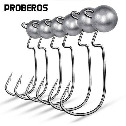 PROBEROS Crank Lead Head Hook Anti-Hanging Bottom Primary Color Lead Head Hook Soft Worm Hook with Barb Fish Hook 20pcs