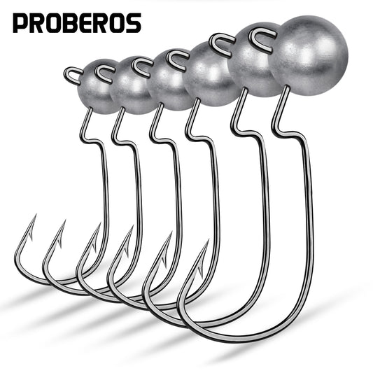 PROBEROS Crank Lead Head Hook Anti-Hanging Bottom Primary Color Lead Head Hook Soft Worm Hook with Barb Fish Hook 20pcs