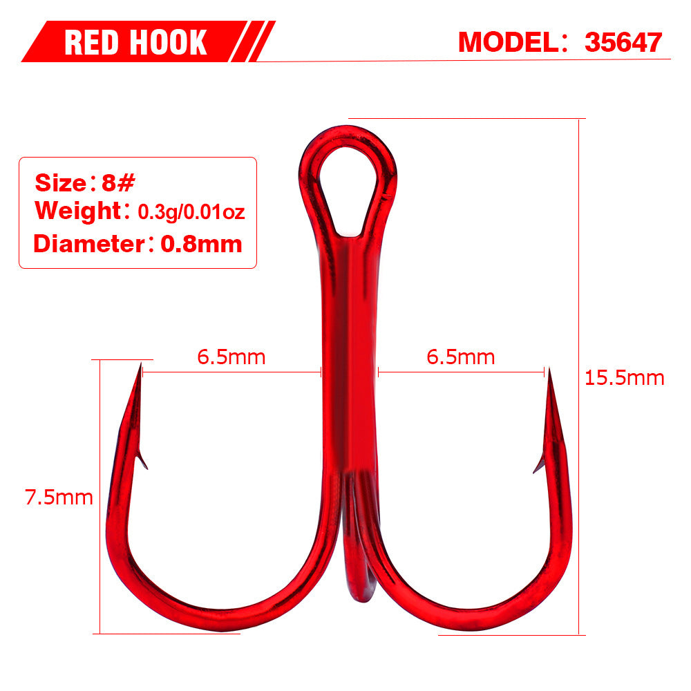 PROBEROS Red Treble Hook Fishing Supplies 100 barbed anchor hook lure fishing tackle