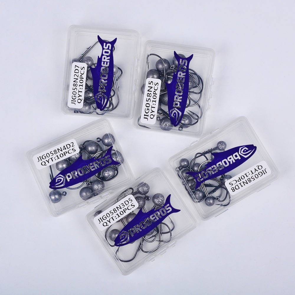 PROBEROS JIG058 Round Ball Lead Jig Head Hooks with Dual Bait Keepers