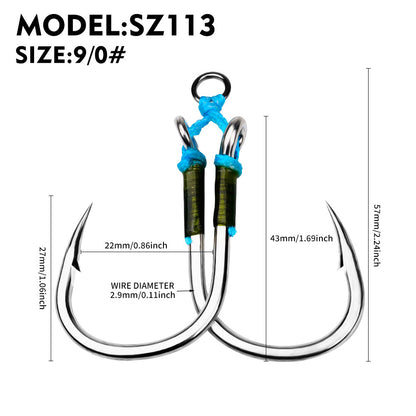 PROBEROS 2 sets Saltwater Jigging Double Hooks 3/0#-13/0# Heavy Duty High Carbon Steel Fishing Hooks