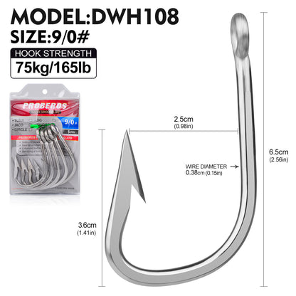 PROBEROS DWH108 5PCS Saltwater Fishing Hooks 6/0#-12/0# Anti-rusty Single hook Tin Color Fishhooks&nbsp; Stainless steel Strength