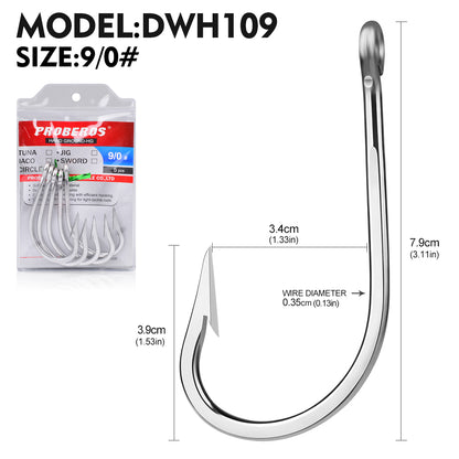 PROBEROS DWH109 5PCS Saltwater Fishing Hooks 6/0#-12/0# Anti-rusty Single hook Tin Color Fishhooks&nbsp; Stainless steel Strength