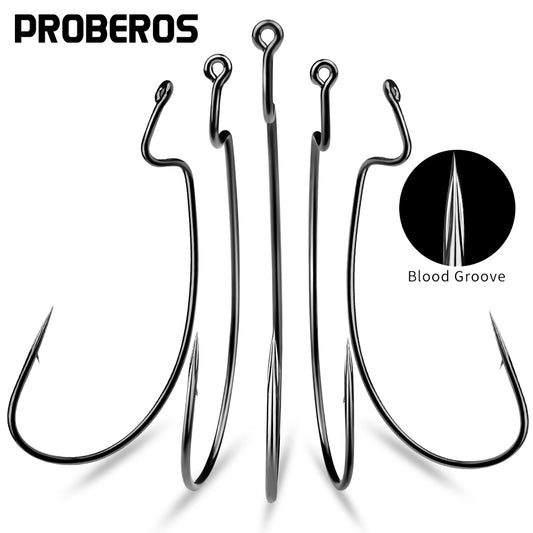 PROBEROS 100pcs  Blood Fishing Hook Carbon Steel Wide Crank Hook Offset Fishhook Soft Worm Barbed Hook Carp Fishing Hooks