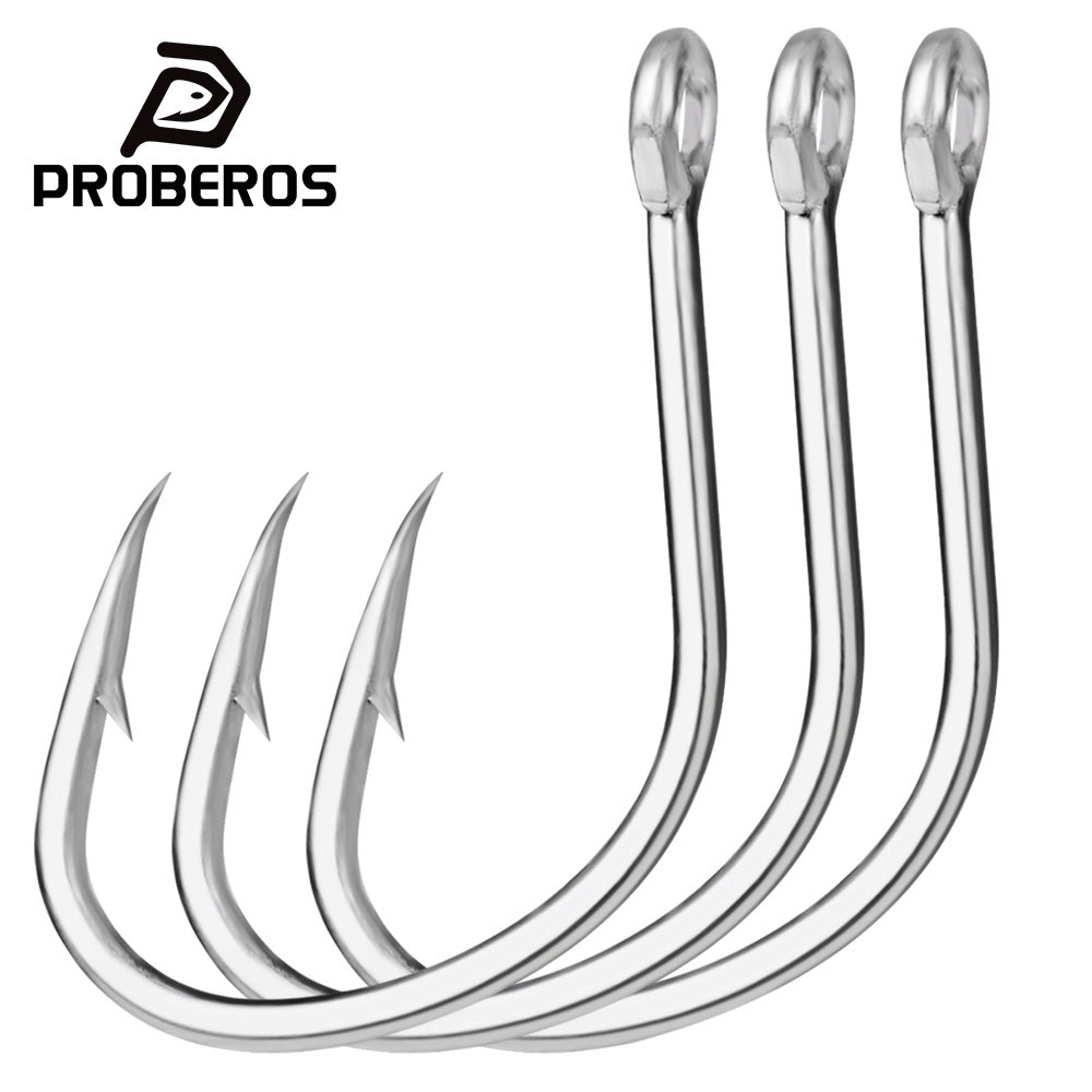 PROBEROS 20PCS Saltwater Fishing Hooks 1/0#-5/0# Anti-rusty Single hook Tin Color Fishhooks&nbsp; &nbsp;High Carbon Steel Strength